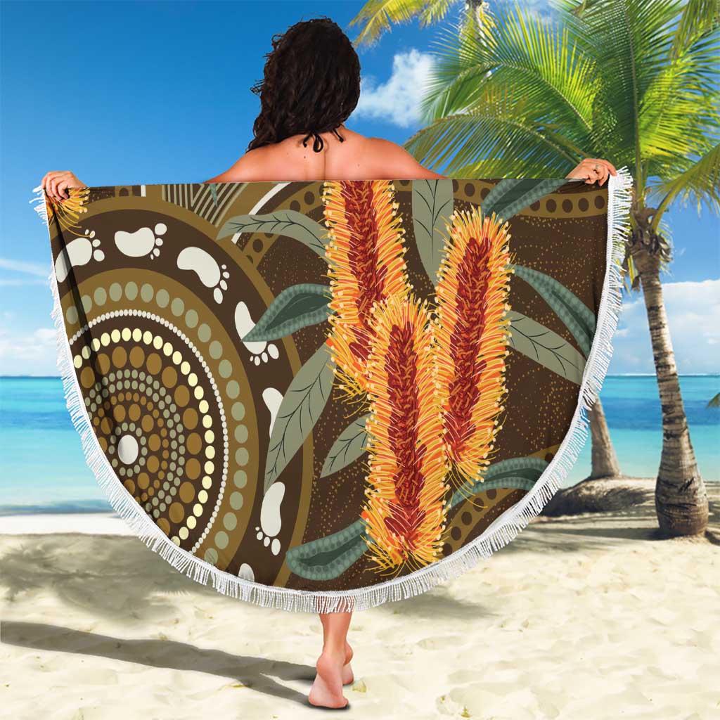 Australian Yellow Banksia Flowers Beach Blanket Aboriginal Dot Art