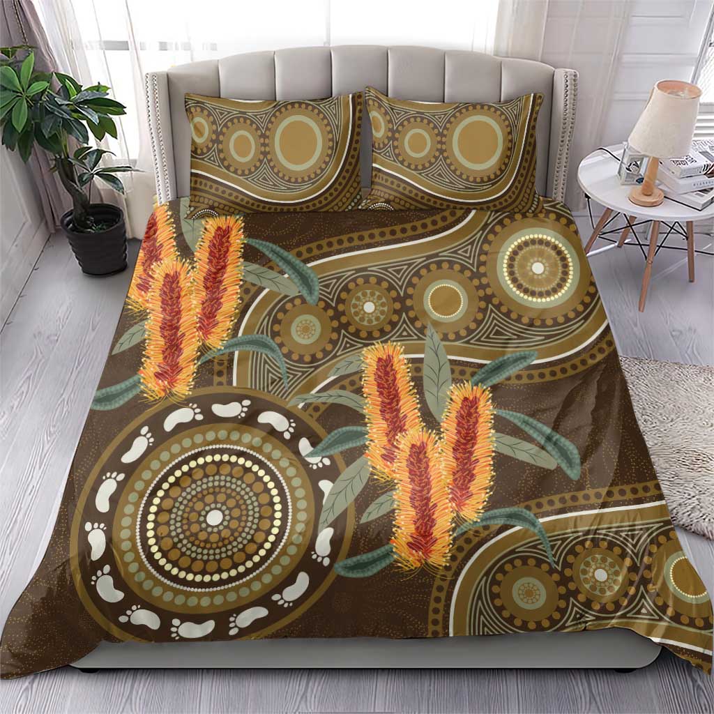 Australian Yellow Banksia Flowers Bedding Set Aboriginal Dot Art