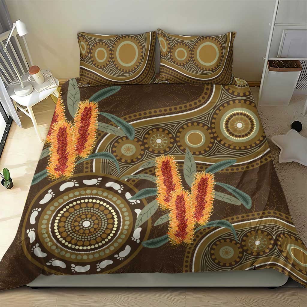 Australian Yellow Banksia Flowers Bedding Set Aboriginal Dot Art