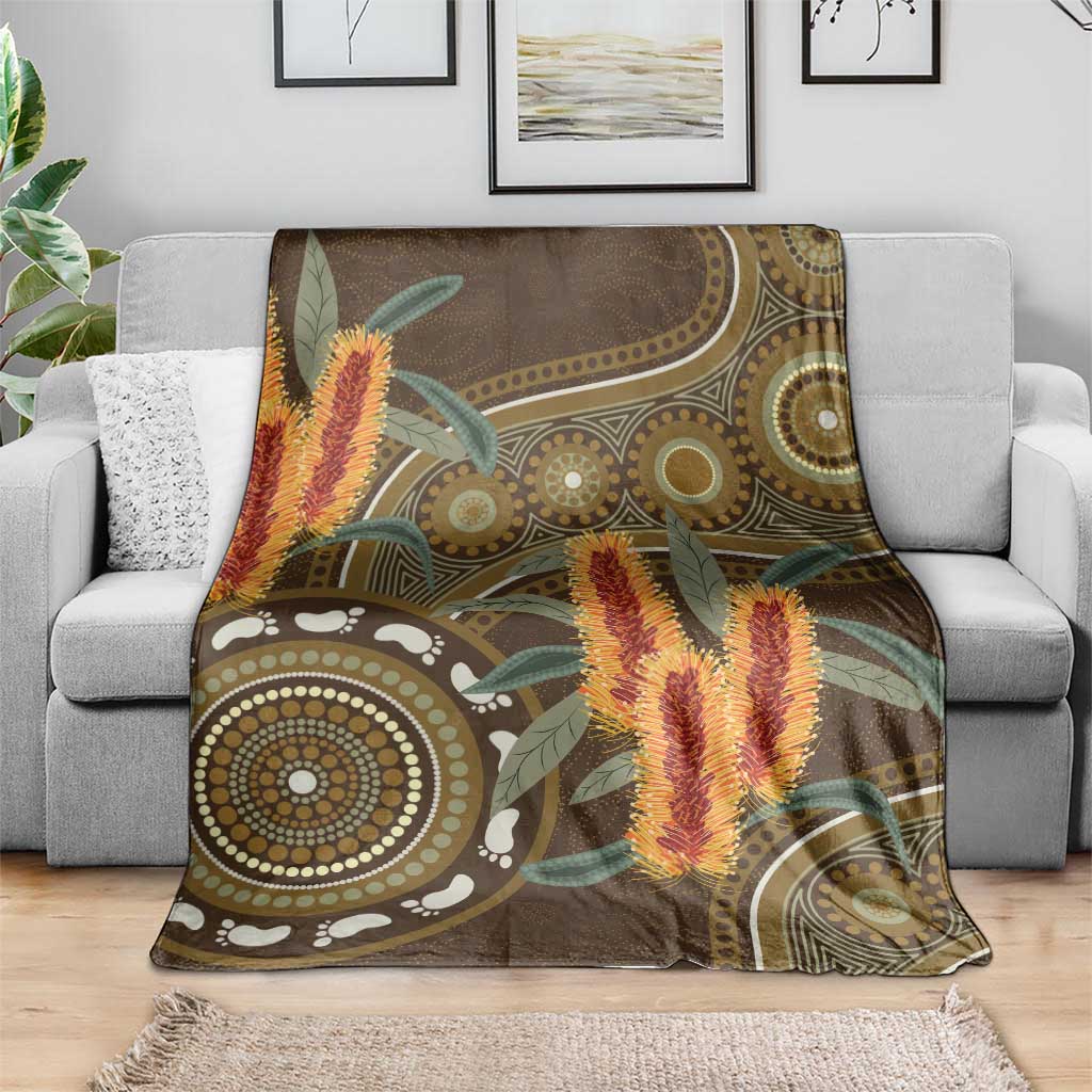 Australian Yellow Banksia Flowers Blanket Aboriginal Dot Art