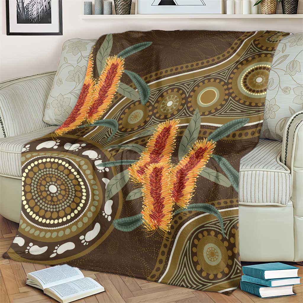 Australian Yellow Banksia Flowers Blanket Aboriginal Dot Art