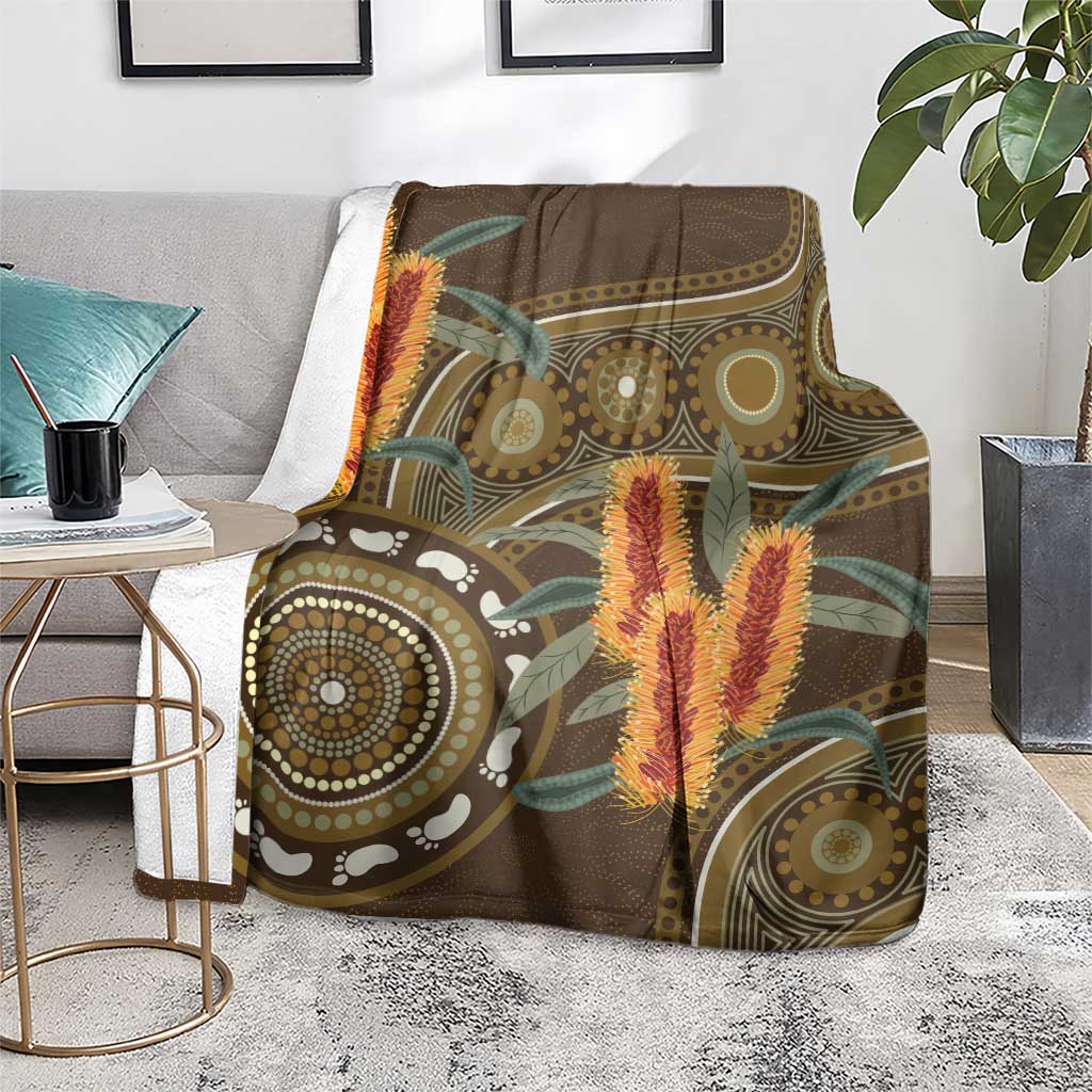 Australian Yellow Banksia Flowers Blanket Aboriginal Dot Art