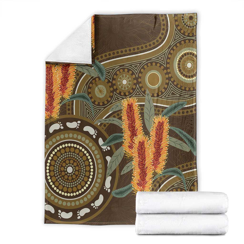 Australian Yellow Banksia Flowers Blanket Aboriginal Dot Art
