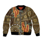 Australian Yellow Banksia Flowers Bomber Jacket Aboriginal Dot Art