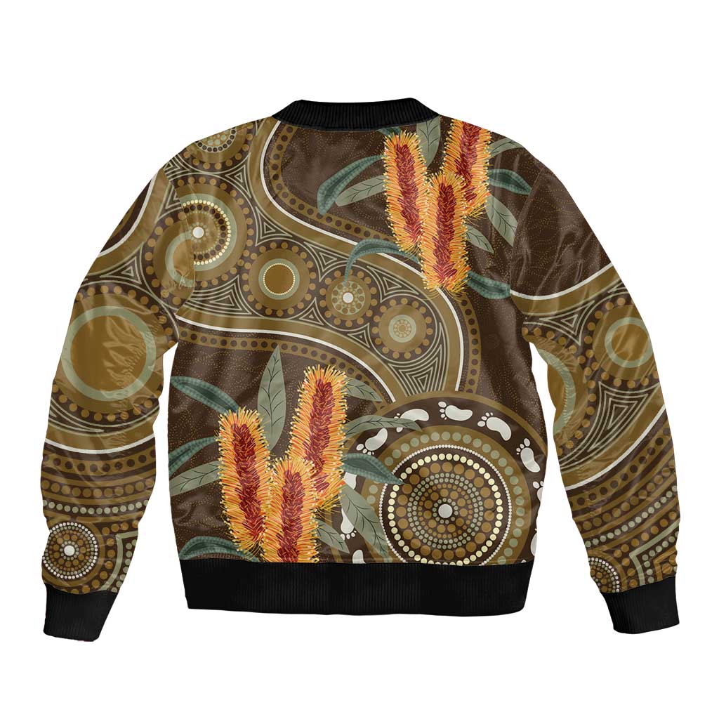 Australian Yellow Banksia Flowers Bomber Jacket Aboriginal Dot Art