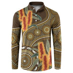 Australian Yellow Banksia Flowers Button Sweatshirt Aboriginal Dot Art