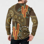 Australian Yellow Banksia Flowers Button Sweatshirt Aboriginal Dot Art