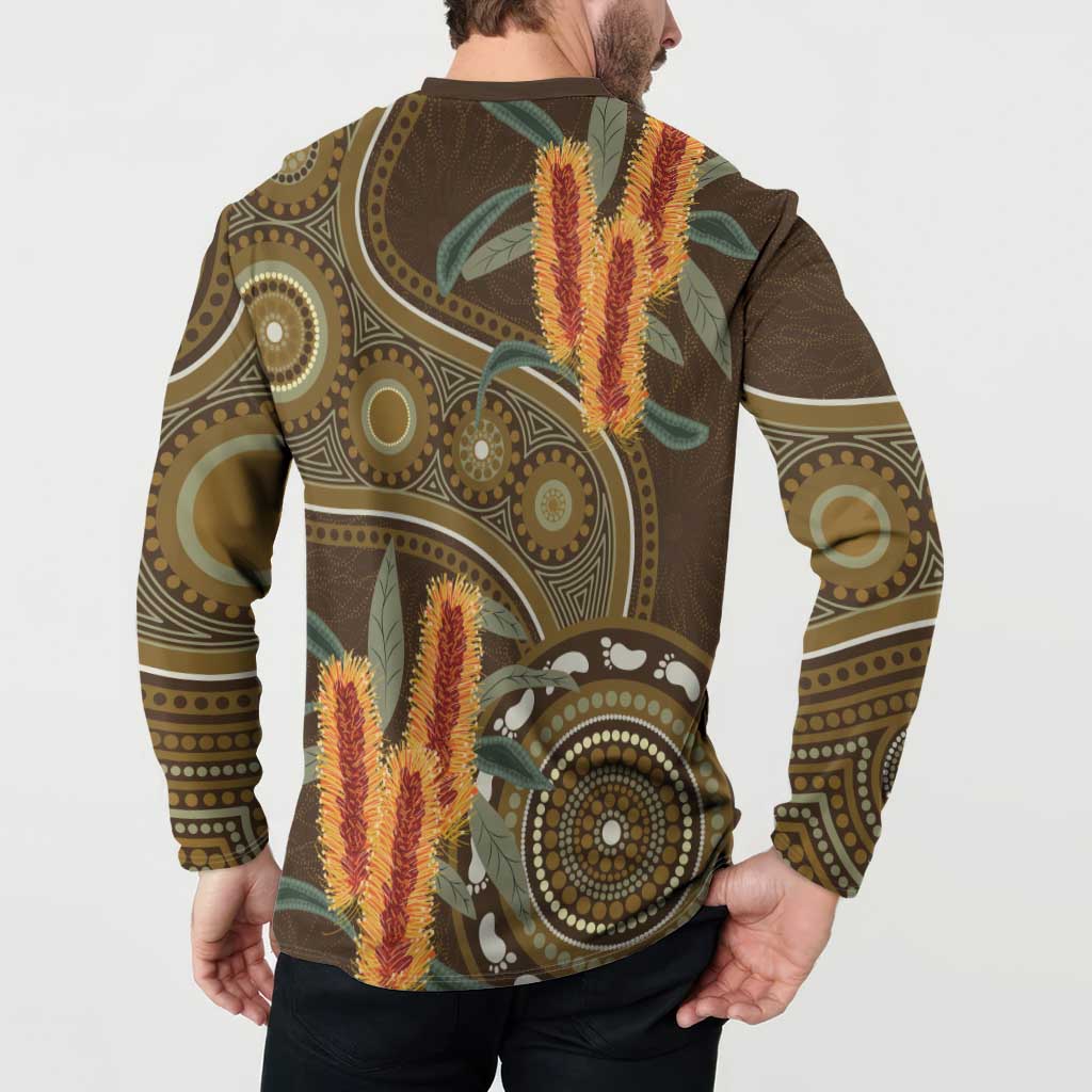 Australian Yellow Banksia Flowers Button Sweatshirt Aboriginal Dot Art