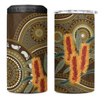 Australian Yellow Banksia Flowers 4 in 1 Can Cooler Tumbler Aboriginal Dot Art