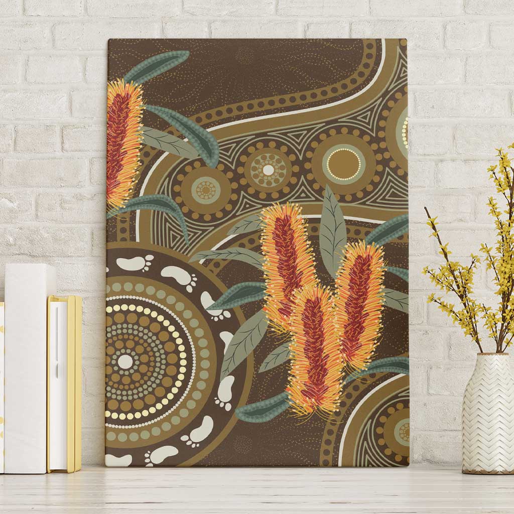 Australian Yellow Banksia Flowers Canvas Wall Art Aboriginal Dot Art