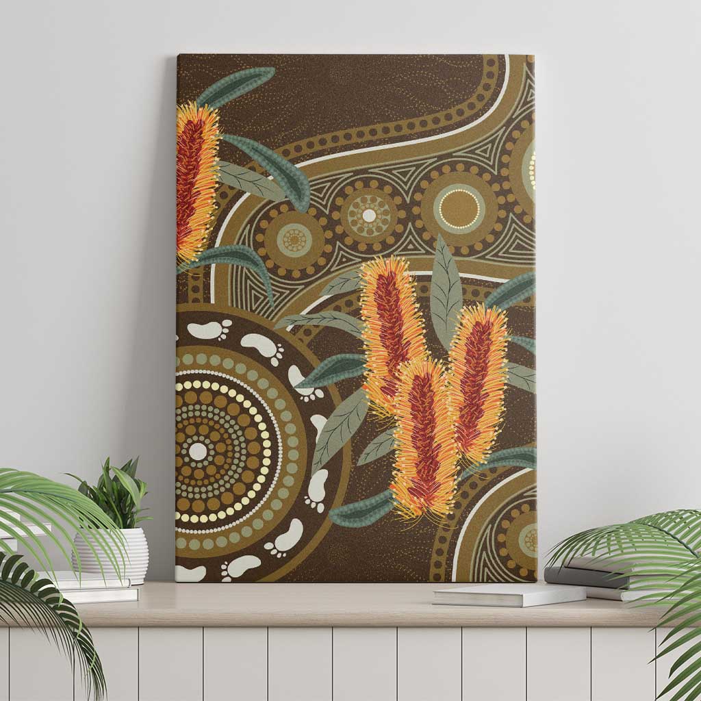 Australian Yellow Banksia Flowers Canvas Wall Art Aboriginal Dot Art