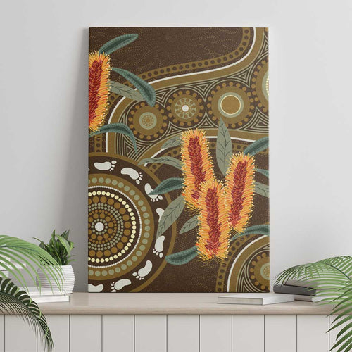 Australian Yellow Banksia Flowers Canvas Wall Art Aboriginal Dot Art
