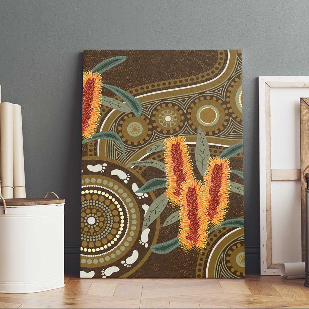 Australian Yellow Banksia Flowers Canvas Wall Art Aboriginal Dot Art
