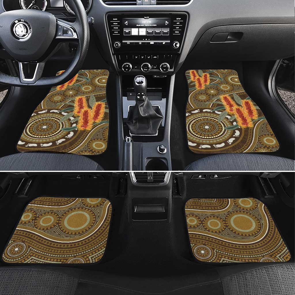 Australian Yellow Banksia Flowers Car Mats Aboriginal Dot Art