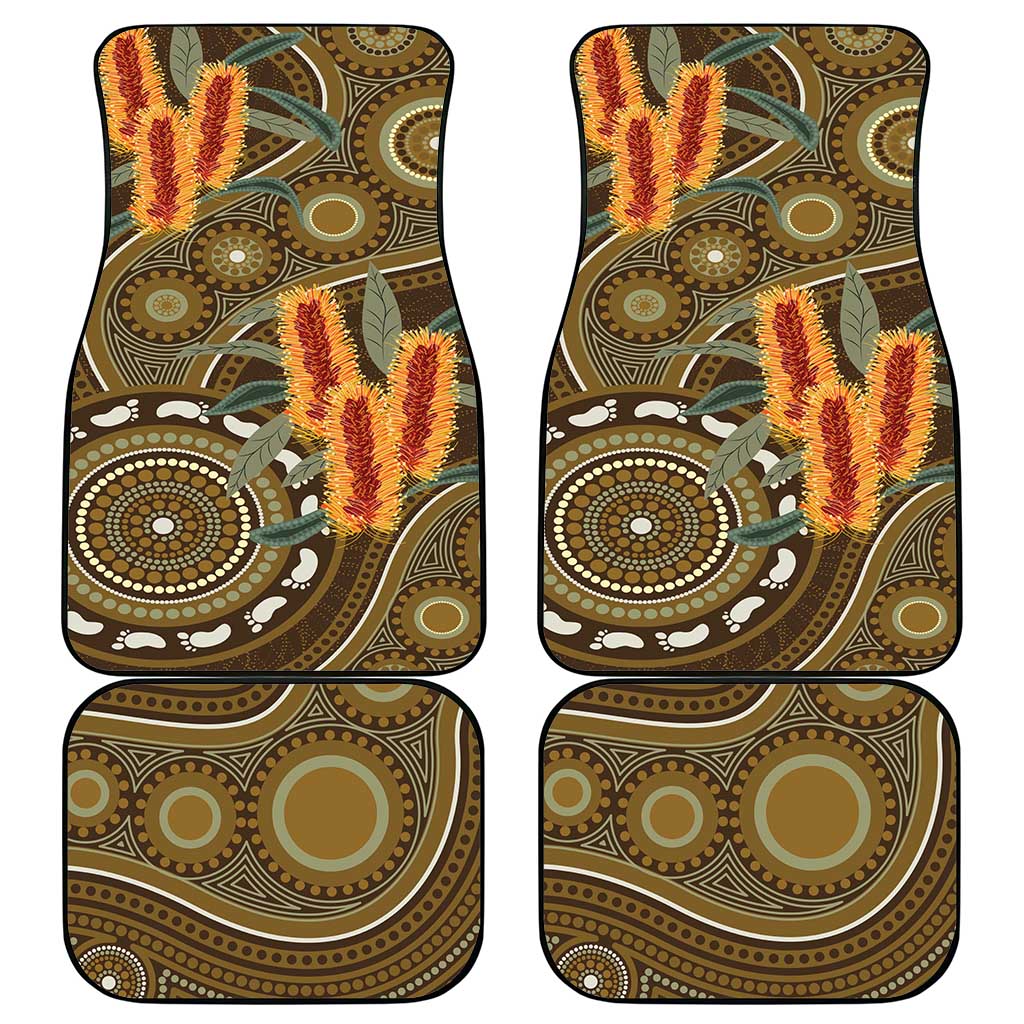 Australian Yellow Banksia Flowers Car Mats Aboriginal Dot Art