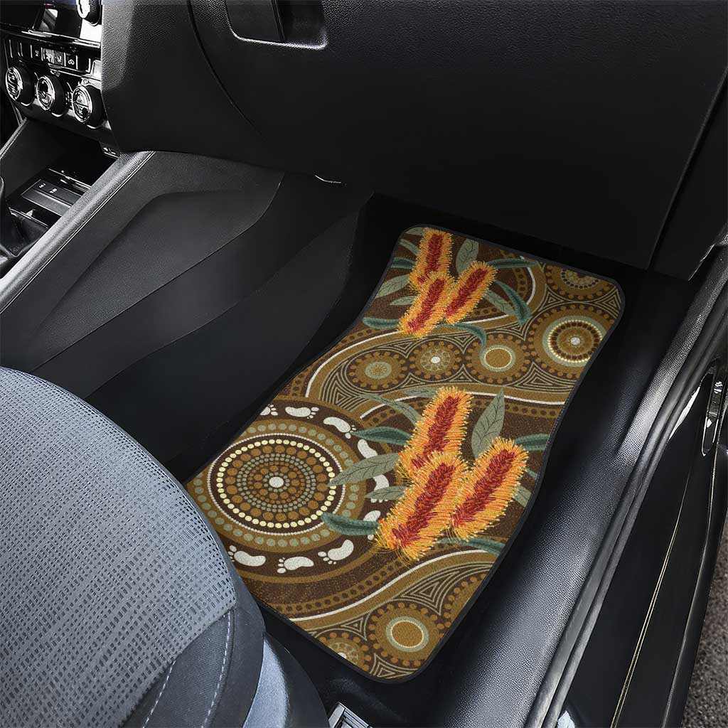Australian Yellow Banksia Flowers Car Mats Aboriginal Dot Art