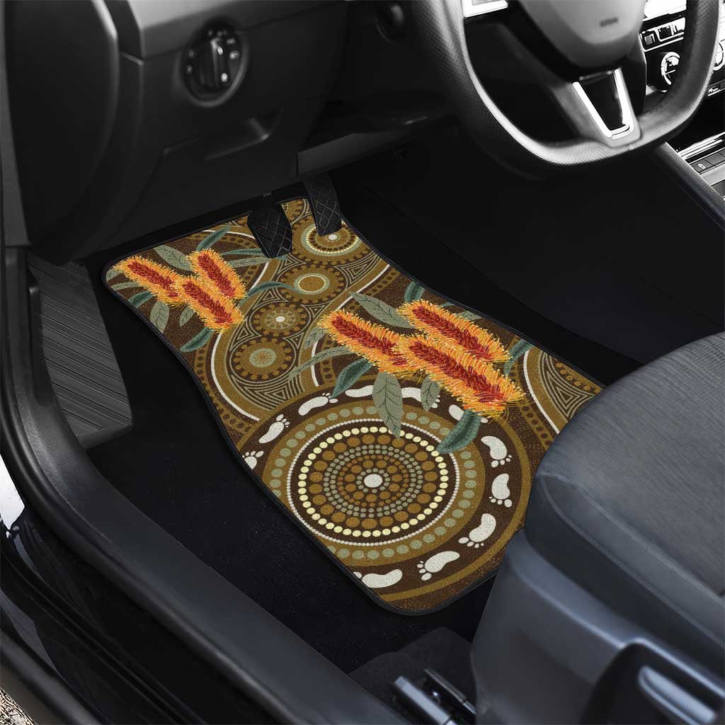 Australian Yellow Banksia Flowers Car Mats Aboriginal Dot Art