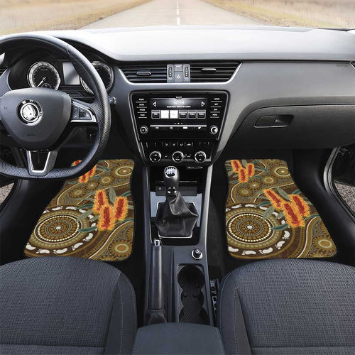 Australian Yellow Banksia Flowers Car Mats Aboriginal Dot Art