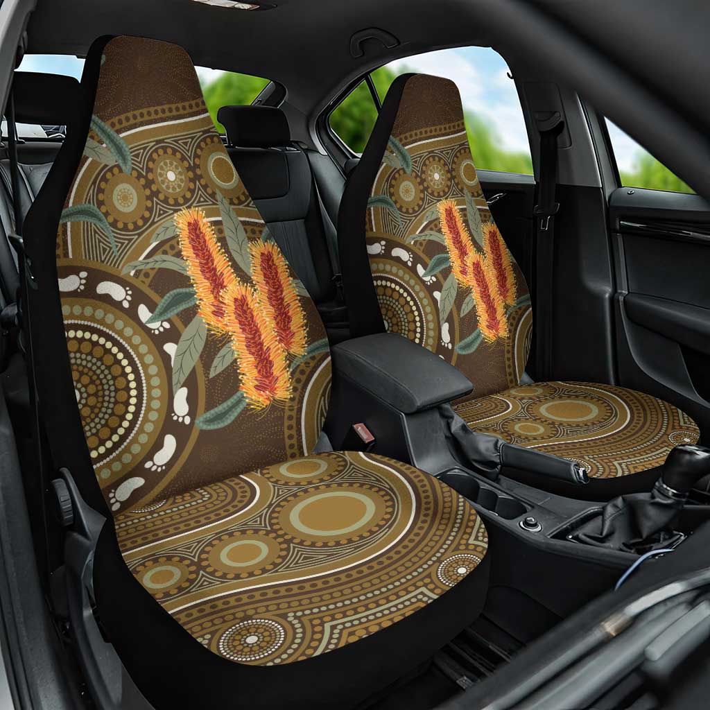 Australian Yellow Banksia Flowers Car Seat Cover Aboriginal Dot Art