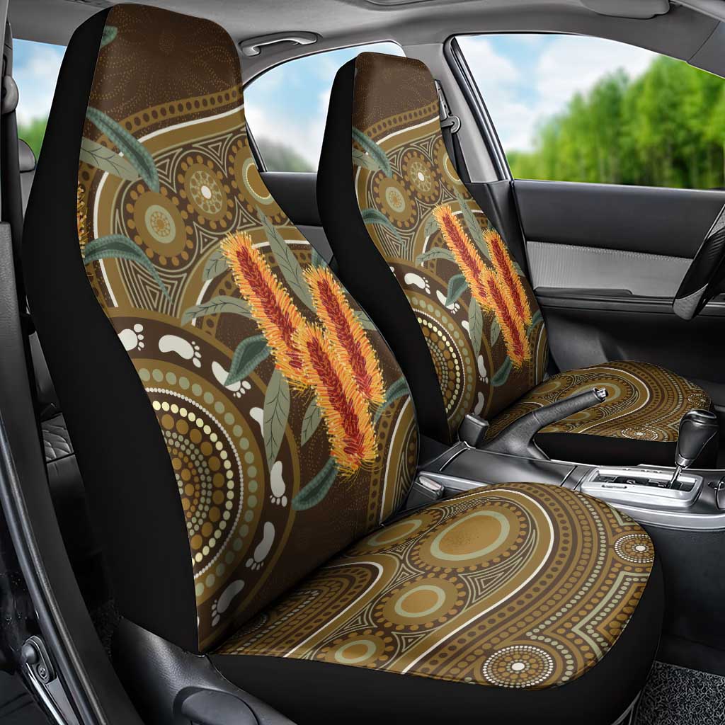 Australian Yellow Banksia Flowers Car Seat Cover Aboriginal Dot Art