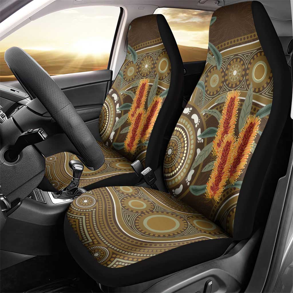 Australian Yellow Banksia Flowers Car Seat Cover Aboriginal Dot Art