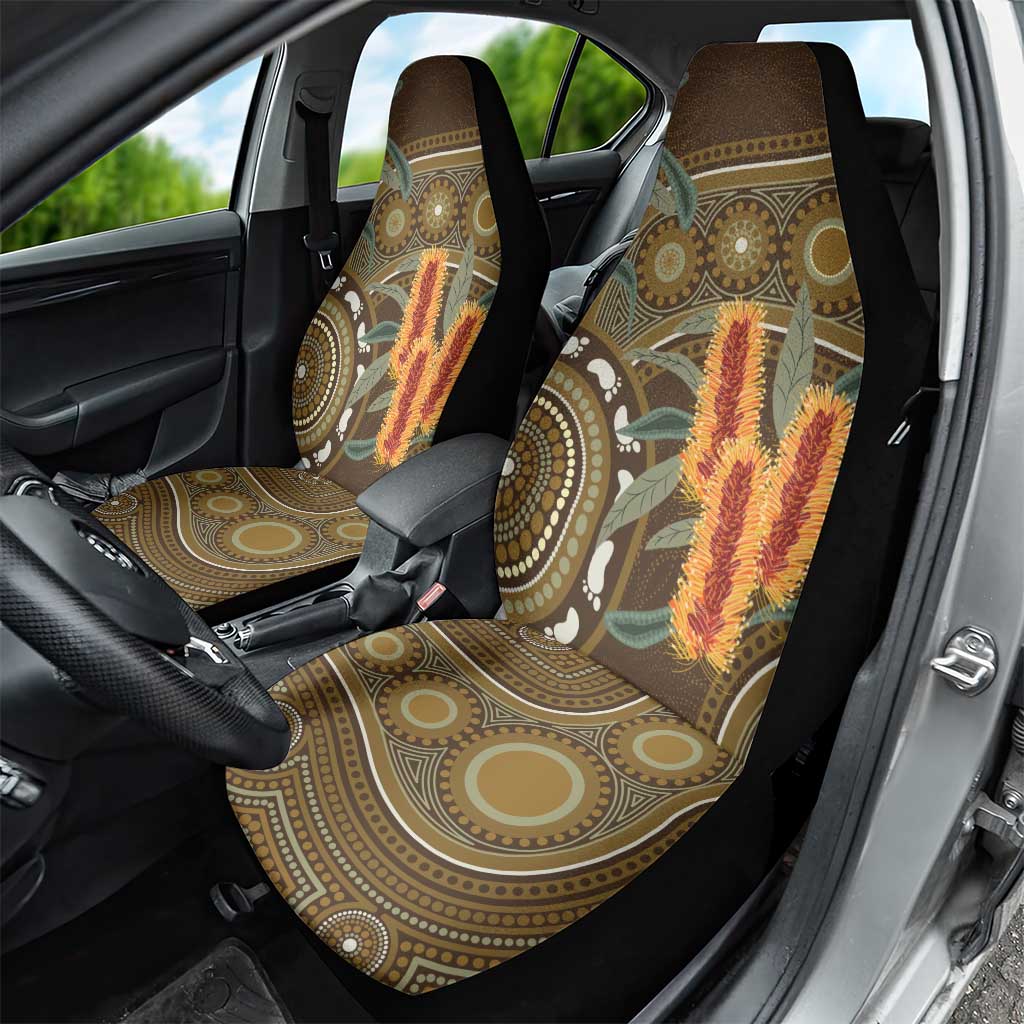 Australian Yellow Banksia Flowers Car Seat Cover Aboriginal Dot Art