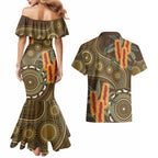 Australian Yellow Banksia Flowers Couples Matching Mermaid Dress and Hawaiian Shirt Aboriginal Dot Art