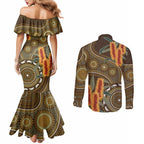 Australian Yellow Banksia Flowers Couples Matching Mermaid Dress and Long Sleeve Button Shirt Aboriginal Dot Art