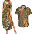 Australian Yellow Banksia Flowers Couples Matching Summer Maxi Dress and Hawaiian Shirt Aboriginal Dot Art