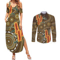 Australian Yellow Banksia Flowers Couples Matching Summer Maxi Dress and Long Sleeve Button Shirt Aboriginal Dot Art