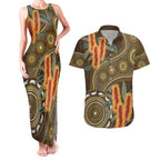Australian Yellow Banksia Flowers Couples Matching Tank Maxi Dress and Hawaiian Shirt Aboriginal Dot Art