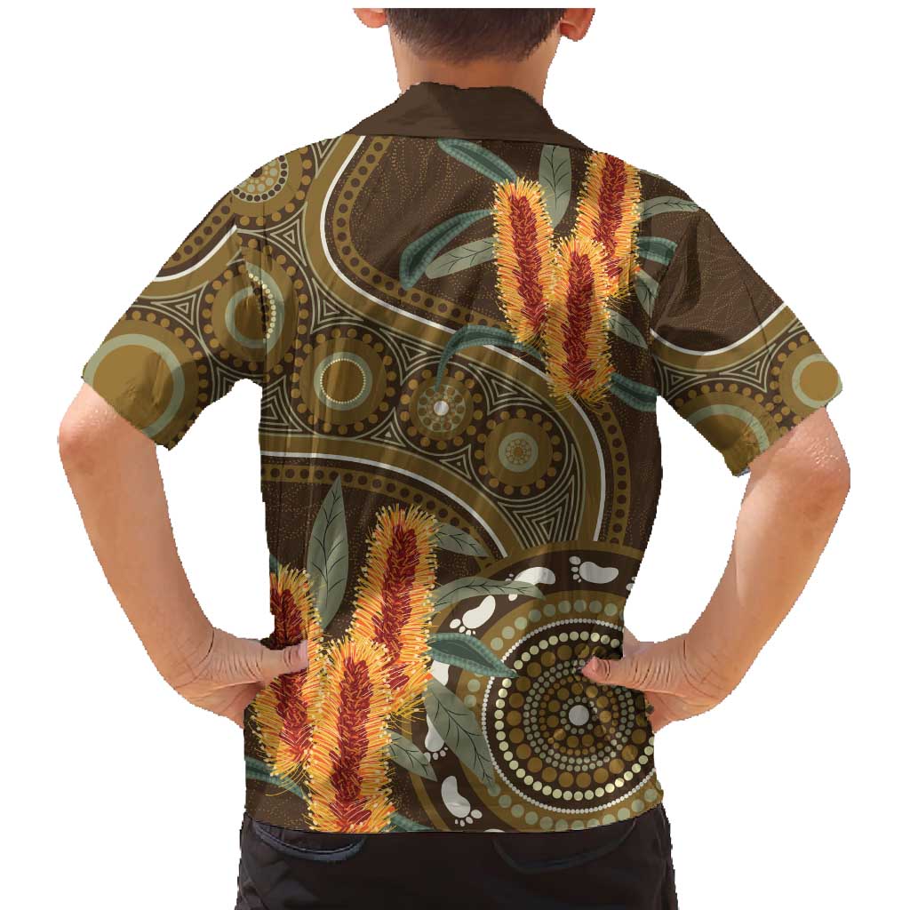 Australian Yellow Banksia Flowers Family Matching Mermaid Dress and Hawaiian Shirt Aboriginal Dot Art