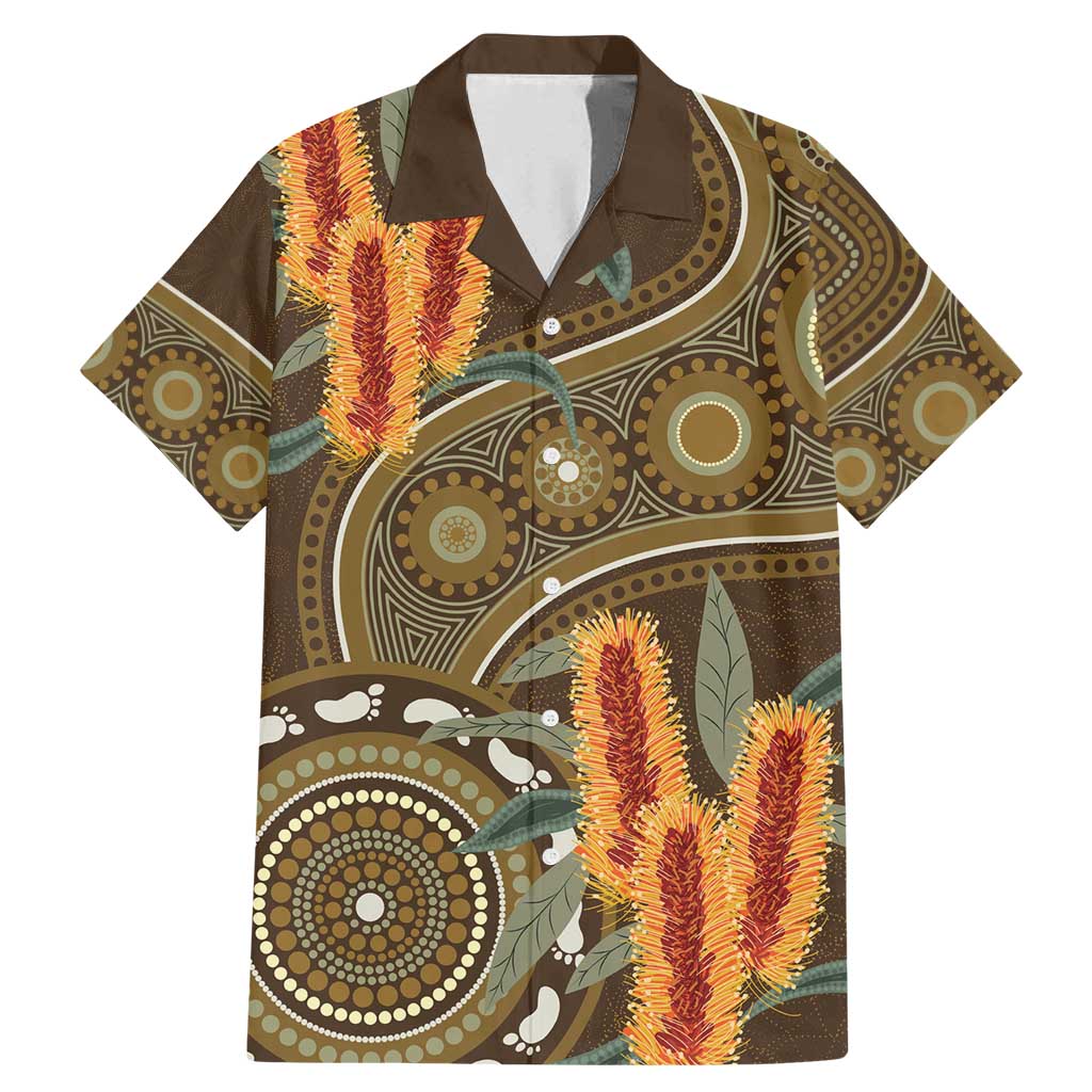 Australian Yellow Banksia Flowers Family Matching Mermaid Dress and Hawaiian Shirt Aboriginal Dot Art