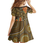 Australian Yellow Banksia Flowers Family Matching Off The Shoulder Long Sleeve Dress and Hawaiian Shirt Aboriginal Dot Art