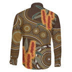 Australian Yellow Banksia Flowers Family Matching Off The Shoulder Long Sleeve Dress and Hawaiian Shirt Aboriginal Dot Art