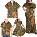 Australian Yellow Banksia Flowers Family Matching Off Shoulder Maxi Dress and Hawaiian Shirt Aboriginal Dot Art