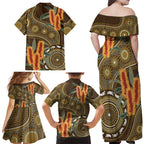 Australian Yellow Banksia Flowers Family Matching Off Shoulder Maxi Dress and Hawaiian Shirt Aboriginal Dot Art