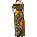 Australian Yellow Banksia Flowers Family Matching Off Shoulder Maxi Dress and Hawaiian Shirt Aboriginal Dot Art
