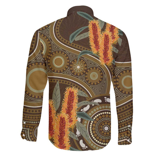 Australian Yellow Banksia Flowers Family Matching Off Shoulder Short Dress and Hawaiian Shirt Aboriginal Dot Art