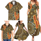 Australian Yellow Banksia Flowers Family Matching Summer Maxi Dress and Hawaiian Shirt Aboriginal Dot Art