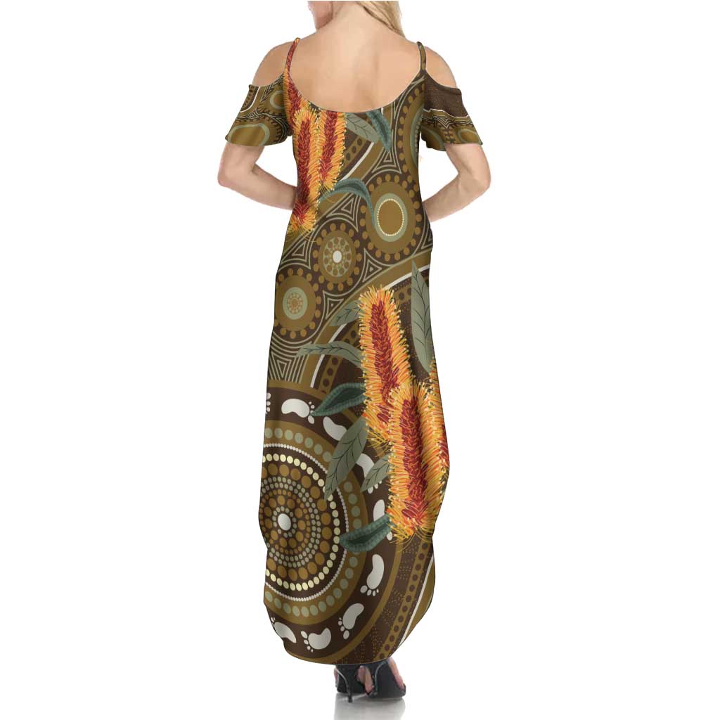 Australian Yellow Banksia Flowers Family Matching Summer Maxi Dress and Hawaiian Shirt Aboriginal Dot Art