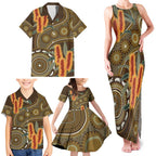 Australian Yellow Banksia Flowers Family Matching Tank Maxi Dress and Hawaiian Shirt Aboriginal Dot Art