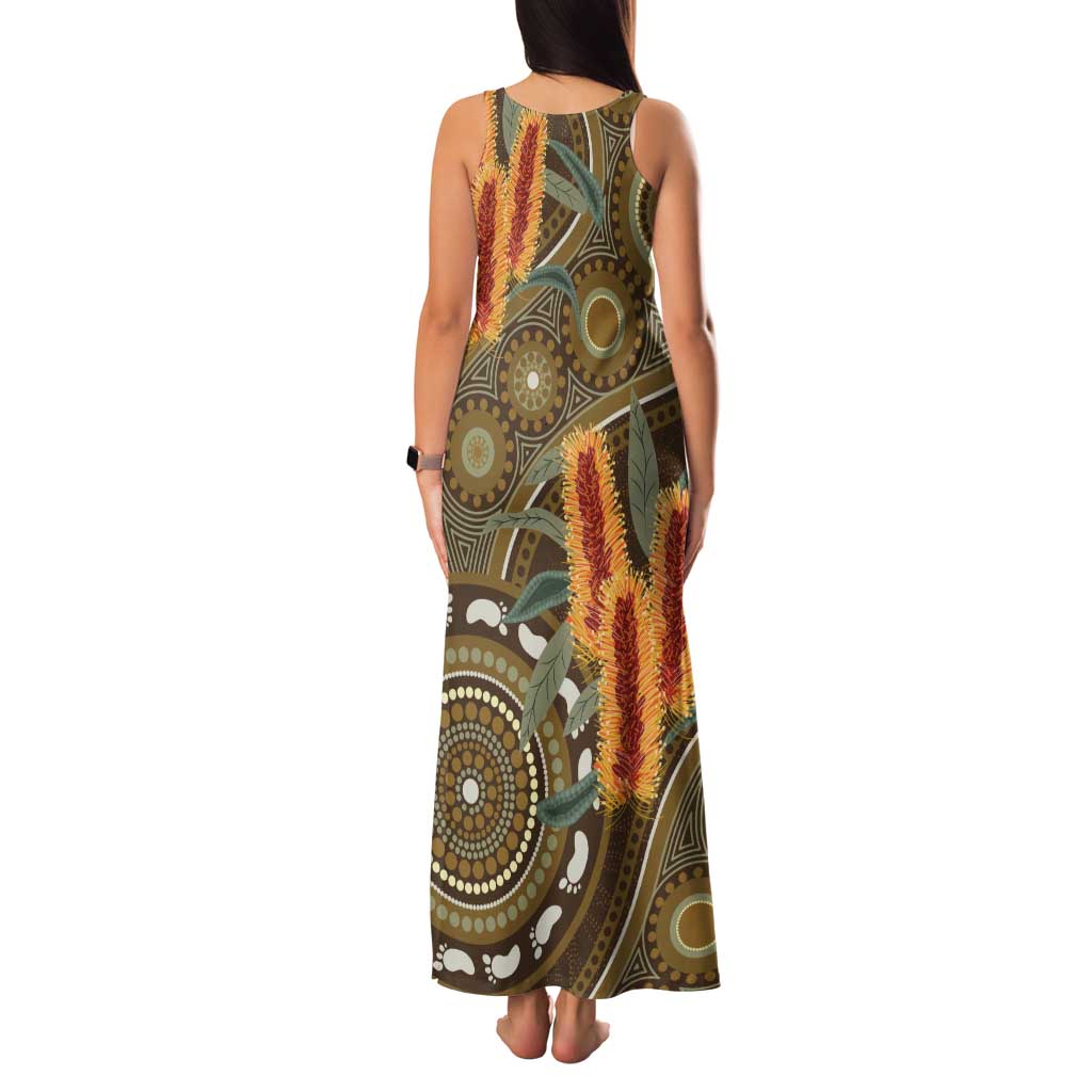 Australian Yellow Banksia Flowers Family Matching Tank Maxi Dress and Hawaiian Shirt Aboriginal Dot Art