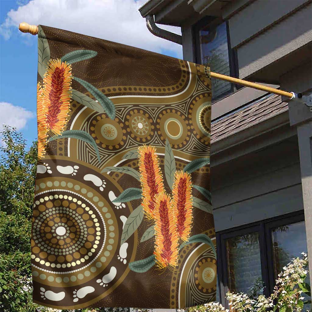 Australian Yellow Banksia Flowers Garden Flag Aboriginal Dot Art