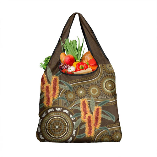 Australian Yellow Banksia Flowers Grocery Bag Aboriginal Dot Art