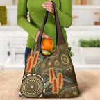 Australian Yellow Banksia Flowers Grocery Bag Aboriginal Dot Art