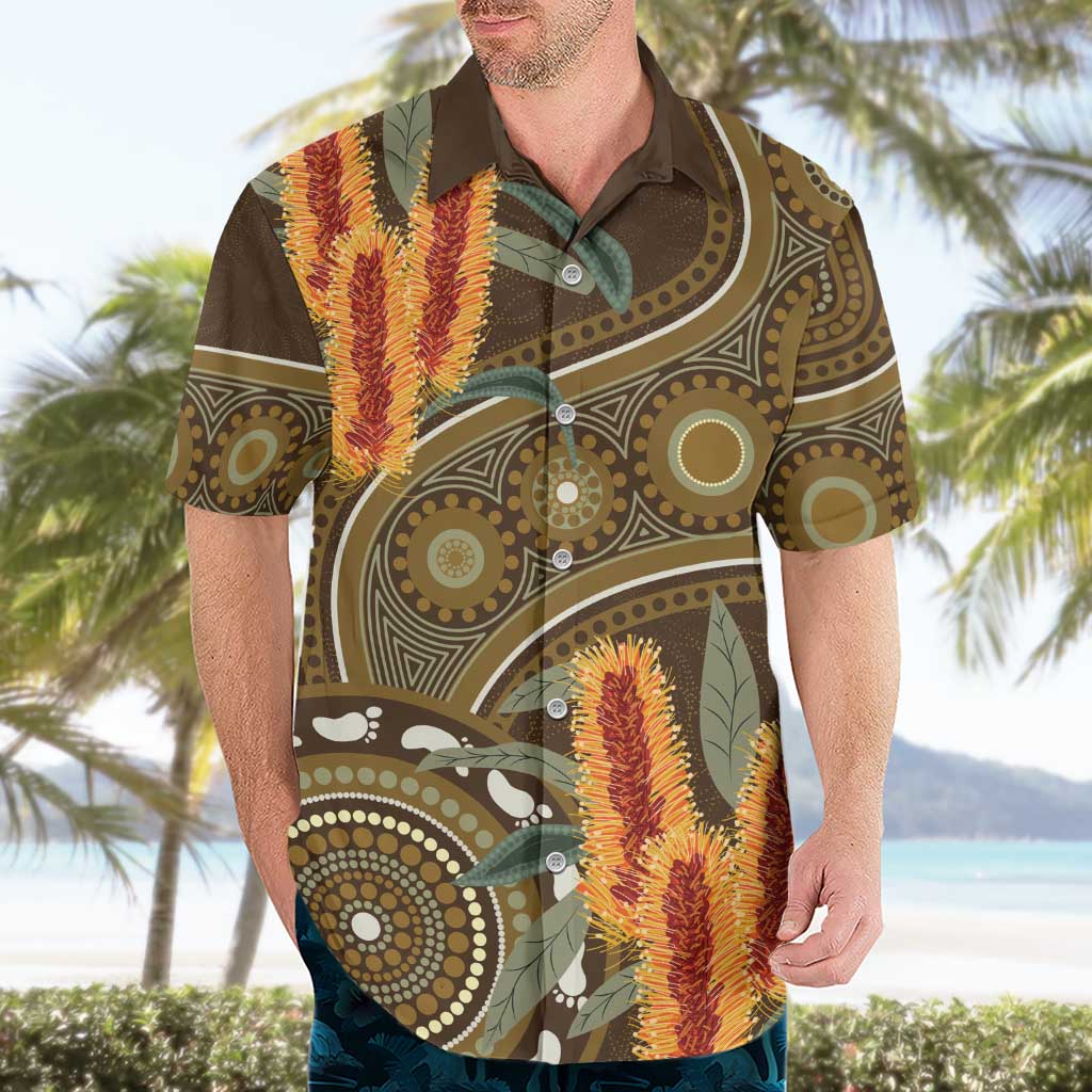 Australian Yellow Banksia Flowers Hawaiian Shirt Aboriginal Dot Art