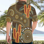 Australian Yellow Banksia Flowers Hawaiian Shirt Aboriginal Dot Art
