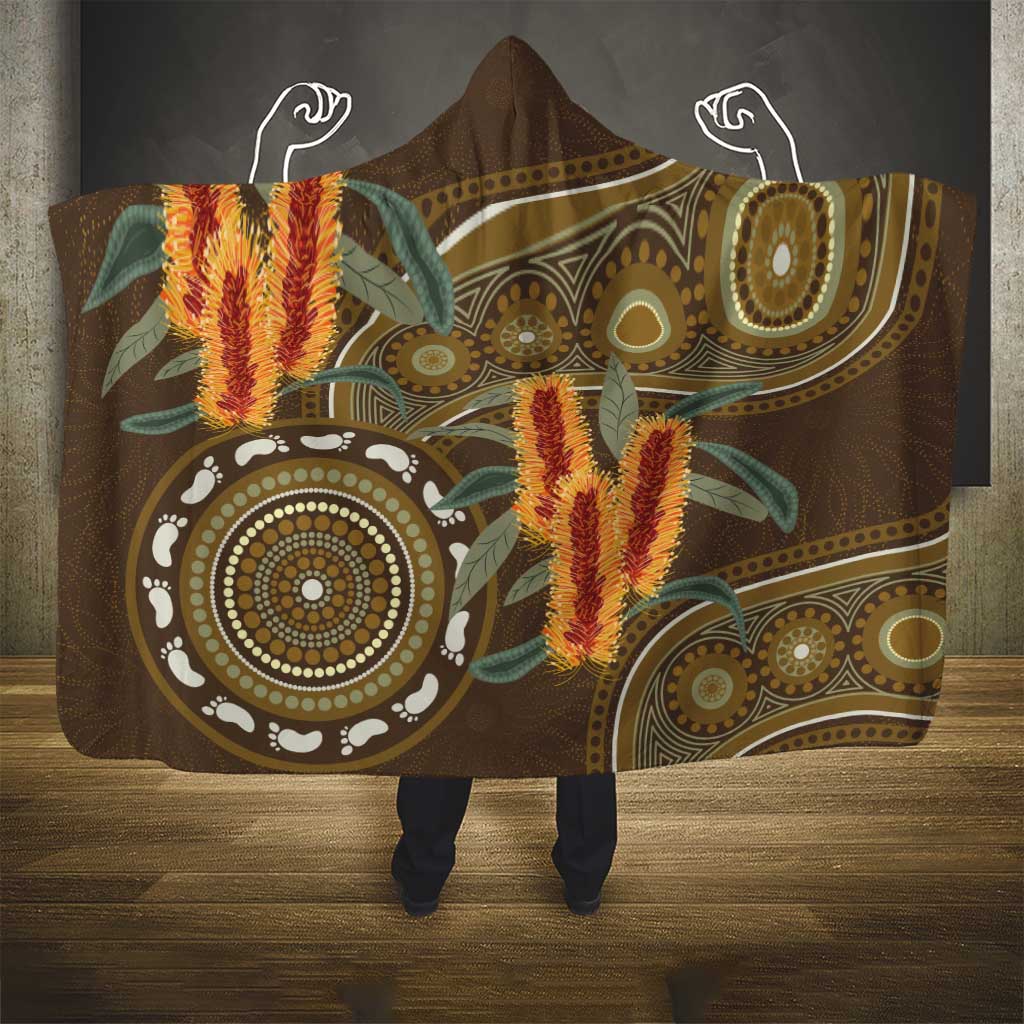 Australian Yellow Banksia Flowers Hooded Blanket Aboriginal Dot Art