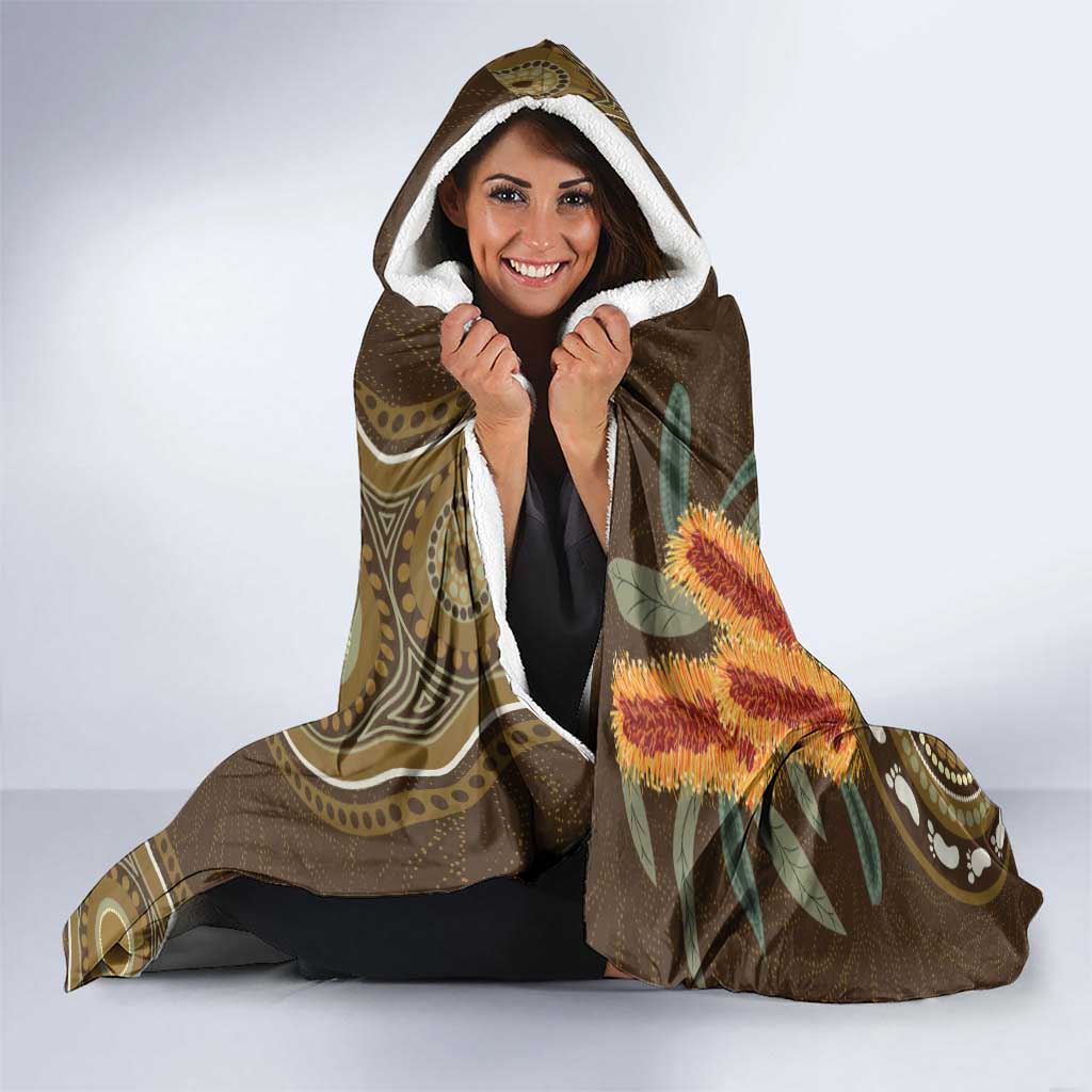 Australian Yellow Banksia Flowers Hooded Blanket Aboriginal Dot Art